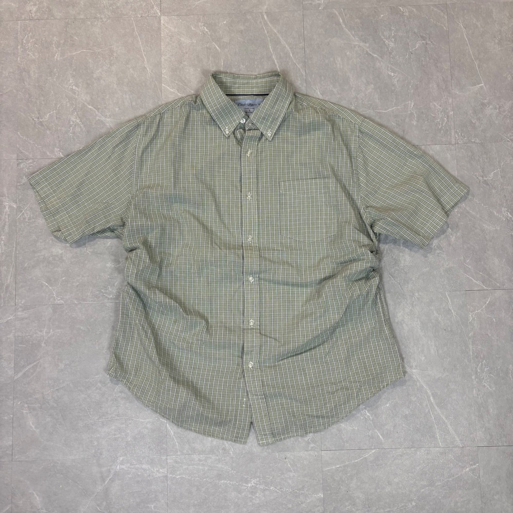 Croft & Barrow Mens Large Green Plaid Easy Care Short Sleeve Button Down Shirt
